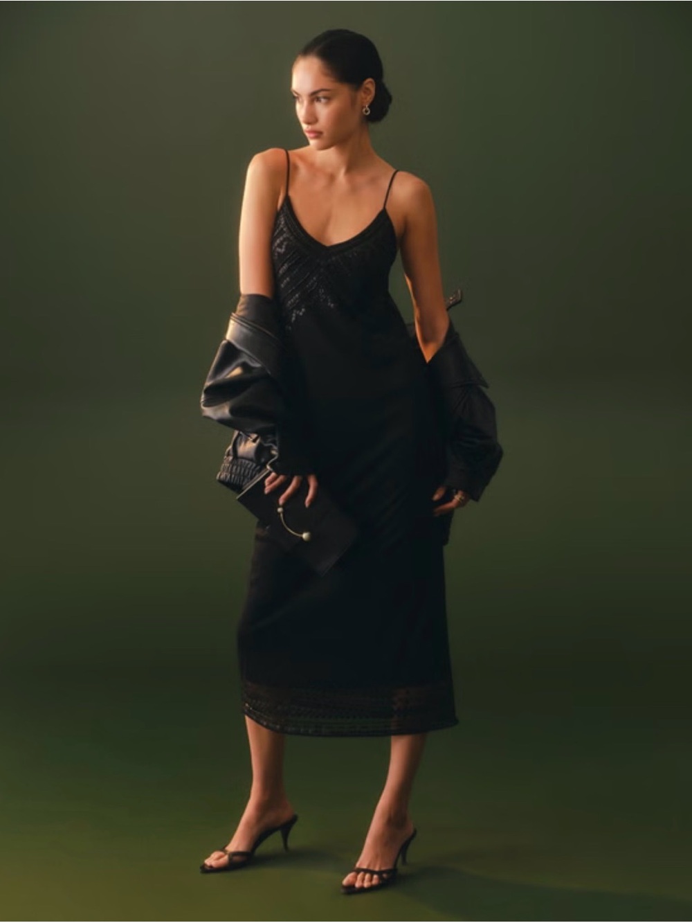 NWT Abercrombie & Fitch Tie-Back Beaded Slip Midi Dress Black Y2K Size S